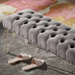 Hewett Velvet Tufted Metal Bench - Inspire Q -Furniture Series Store GUEST a80a48f6 0ba6 45fa 8867 ff4d9d5042a8