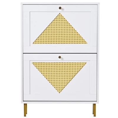23.6" Rattan Modern Shoe Cabinet With 2 Flap Drawers - ModernLuxe 6 23.6" Rattan Modern Shoe Cabinet With 2 Flap Drawers - ModernLuxe - Image 6