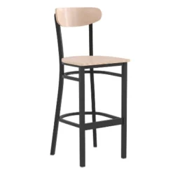 Emma And Oliver Industrial Barstool With Rolled Steel Frame And Solid Wood Seat - 500 Lbs. Static Weight Capacity -Furniture Series Store GUEST a9812bb4 63dc 425e 92b6 165bd9815e65