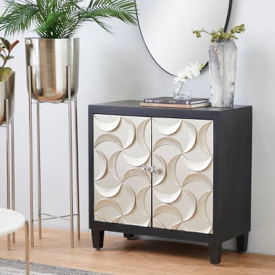 Modern Crescent Moon Pattern Wood Rectangle Cabinet Black - Olivia & May 1 Modern Crescent Moon Pattern Wood Rectangle Cabinet Black - Olivia & May