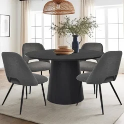 Dwen+Edwin 5-Piece 46" Manufactured Grain And 21.6" Wider Seat 4 Upholstered Fabric Chairs Modern Round Dining Table Set-The Pop Maison -Furniture Series Store GUEST aa4c9420 bcf9 420f 9762 7c7755c4fe95