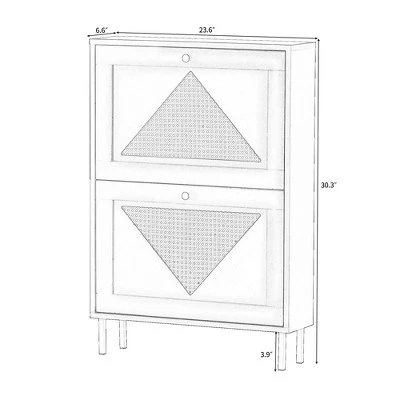 23.6" Rattan Modern Shoe Cabinet With 2 Flap Drawers - ModernLuxe 2 23.6" Rattan Modern Shoe Cabinet With 2 Flap Drawers - ModernLuxe - Image 2