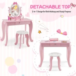 Costway Kid Vanity Table Stool Set With Adjustable Mirror Storage Drawer Makeup Pink -Furniture Series Store GUEST ad892f72 e505 4fae a09c 125b6d47e9e2