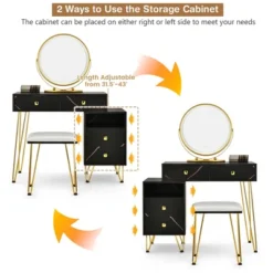 Costway Vanity Table Stool Set Dimmer LED Mirror Large Storage Cabinet Drawer Walnut BlackBrownWhite -Furniture Series Store GUEST ae89de08 997e 4adf 8de1 36e2331f6fc0