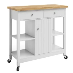 Kitchen Island With Drawers – Rolling Cart With Locking Casters – Use As Coffee Bar, Microwave Stand, Or Shelves For Storage By Lavish Home (White) -Furniture Series Store GUEST aee410d4 3c56 4a0b afe8 6636dde0d795