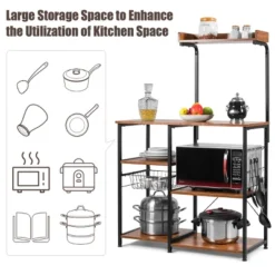 Costway 4-Tier Vintage Kitchen Baker's Rack Utility Microwave Stand W/ Basket & 5 Hooks 18 Costway 4-Tier Vintage Kitchen Baker's Rack Utility Microwave Stand W/ Basket & 5 Hooks -Furniture Series Store GUEST afb1bb6c 90c9 44c1 8889 a1cb750e789e