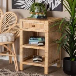Bella Mahogany Wood And Natural Rattan 1 Drawer Nightstand Natural Brown - Baxton Studio -Furniture Series Store GUEST afc7e335 cede 466d 933f 226b56d7c0d3