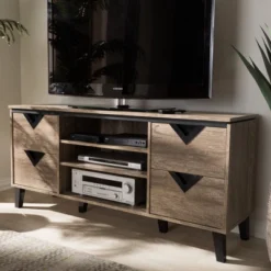 Beacon Modern And Contemporary Wood TV Stand For TVs Up To 55" Light Brown - Baxton Studio -Furniture Series Store GUEST b015d300 d60e 49e1 ab36 a45ddc8ecfe8