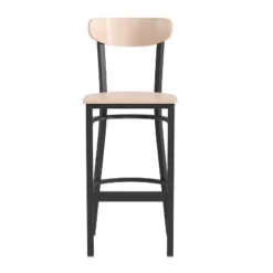 Emma And Oliver Industrial Barstool With Rolled Steel Frame And Solid Wood Seat - 500 Lbs. Static Weight Capacity -Furniture Series Store GUEST b1e7c1c2 6c96 497b b1d8 fc77f2331310