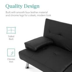 Best Choice Products Modern Faux Leather Convertible Futon Sofa W/ Removable Armrests, Metal Legs, 2 Cupholders -Furniture Series Store GUEST b244eda2 89e7 419c 870a e2f1ef241a66