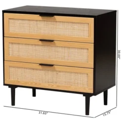 Maureen Wood And Rattan 3 Drawer Dresser Espresso/Natural Brown - Baxton Studio -Furniture Series Store GUEST b2cc09cf 2518 4994 9062 3622d0267000