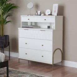 Anastasia 4 Drawer Dresser With Hutch White - CosmoLiving By Cosmopolitan
