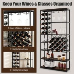 Costway Industrial Wine Rack Multi-purpose Freestanding Bakers Rack With Glass Holder -Furniture Series Store GUEST b41b9980 ec0b 4887 a8be bd9d911fda88