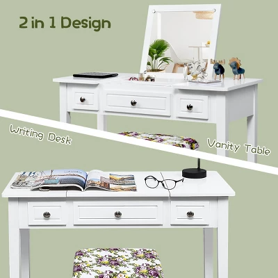 Costway Vanity Dressing Table Flip Top 7 Compartments Makeup Desk 5 Costway Vanity Dressing Table Flip Top 7 Compartments Makeup Desk - Image 5
