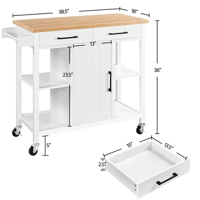 Yaheetech Mobile Kitchen Island Kitchen Trolley Cart With Adjustable Shelves White 2 Yaheetech Mobile Kitchen Island Kitchen Trolley Cart With Adjustable Shelves White - Image 2