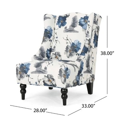 Toddman High-Back Club Chair Floral Print Blue - Christopher Knight Home 4 Toddman High-Back Club Chair Floral Print Blue - Christopher Knight Home - Image 4
