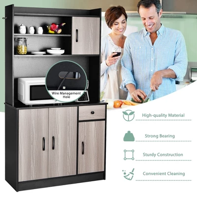 Costway 4-Door 71'' Kitchen Buffet Pantry Storage Cabinet W/Hutch Adjustable Shelf WhiteBlack 7 Costway 4-Door 71'' Kitchen Buffet Pantry Storage Cabinet W/Hutch Adjustable Shelf WhiteBlack - Image 7