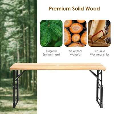 Costway 66.5" Outdoor Folding Wood Picnic Table Height Adjustable Metal Frame 6 Costway 66.5" Outdoor Folding Wood Picnic Table Height Adjustable Metal Frame - Image 6