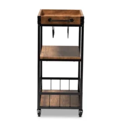 Cerne Oak And Finished Mobile Metal Bar Cart With Wine Bottle Rack Brown - Baxton Studio -Furniture Series Store GUEST b7e81a7b fc04 4407 8c2f 7d69e95e2cc0