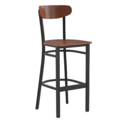 Emma And Oliver Industrial Barstool With Rolled Steel Frame And Solid Wood Seat - 500 Lbs. Static Weight Capacity -Furniture Series Store GUEST b8f3ec6d 1b04 4982 805c 1677729ab2db