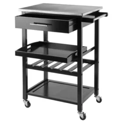 Anthony Stainless Steel Top Kitchen Cart Wood/Black - Winsome