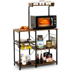 Costway 4-Tier Vintage Kitchen Baker's Rack Utility Microwave Stand W/ Basket & 5 Hooks 27 Costway 4-Tier Vintage Kitchen Baker's Rack Utility Microwave Stand W/ Basket & 5 Hooks -Furniture Series Store GUEST bc717fd5 fe56 40e6 a3fd a227876a02f6