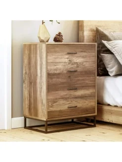 Year Color 4 Drawer Wood Storage Dresser With Easy Pull Handle And Metal Frame For Bedroom, Living Room, Hallway, And Office