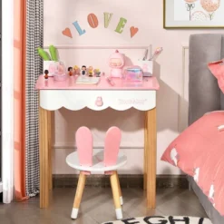 Costway Kids Vanity Set Rabbit Makeup Dressing Table Chair Set W/ Mirror Drawer WhitePink -Furniture Series Store GUEST bd1bee9f e151 4ffa a61c 8d2551c0f0b0