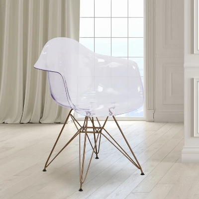 Emma And Oliver 2 Pack Transparent Side Chair With Arms And Gold Base - Accent & Side Chair 1 Emma And Oliver 2 Pack Transparent Side Chair With Arms And Gold Base - Accent & Side Chair