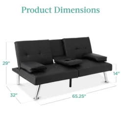 Best Choice Products Modern Faux Leather Convertible Futon Sofa W/ Removable Armrests, Metal Legs, 2 Cupholders -Furniture Series Store GUEST bdcedf31 fa4e 4cf5 ba09 7fd110803e1d
