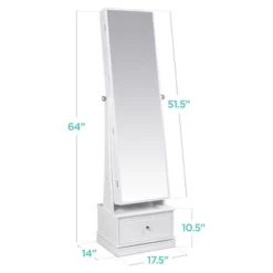 Best Choice Products 360 Swivel Standing Mirrored Jewelry Cabinet, LED-Lit Makeup Organizer W/ Mirror - White -Furniture Series Store GUEST bfb5e473 a483 4ec3 a1fa aec0ddfb6dc2