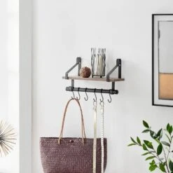 6 Hook Amelia Wall Shelf With Hanging Rod Black/Rustic - Danya B. 8 6 Hook Amelia Wall Shelf With Hanging Rod Black/Rustic - Danya B. -Furniture Series Store GUEST c072696e e4b3 4975 99c5 3f47f16285c9