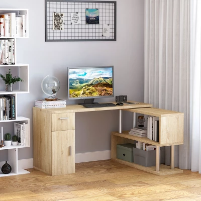 HOMCOM L-Shaped Rotating Computer Desk Home Office Study Workstation With Storage Shelves, Cabinet And Drawer For Home & Office 1 HOMCOM L-Shaped Rotating Computer Desk Home Office Study Workstation With Storage Shelves, Cabinet And Drawer For Home & Office