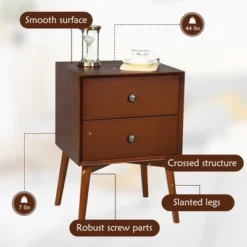 Costway 2PCS Nightstand Mid-Century End Side Table 2 Drawer Rubber Wood Legs Living Room -Furniture Series Store GUEST c2122561 e72a 46e3 85c6 90f77a7064a4