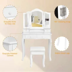 Costway Vanity Makeup Dressing Table Stool 4 Jewelry Wood Desk White -Furniture Series Store GUEST c3924fc6 45be 402b 863c 90dc8fe15843