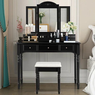 Costway 7 Drawers Vanity Set Dressing Table W/ Tri-Folding Mirror 10 Costway 7 Drawers Vanity Set Dressing Table W/ Tri-Folding Mirror - Image 10