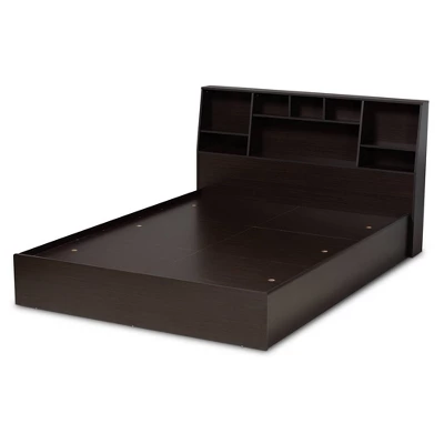 Queen Geoffrey Wood Platform Storage Bed With Shelves Dark Brown - Baxton Studio 2 Queen Geoffrey Wood Platform Storage Bed With Shelves Dark Brown - Baxton Studio - Image 2