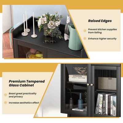 Costway Kitchen Buffet Server Sideboard Accent Cabinet With2 Tempered Glass Doors & Drawer 8 Costway Kitchen Buffet Server Sideboard Accent Cabinet With2 Tempered Glass Doors & Drawer - Image 8