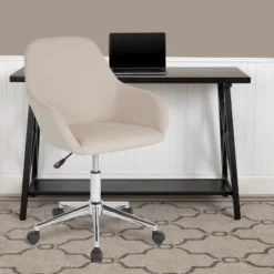 Emma And Oliver Home And Office Mid-Back Chair In Beige Fabric