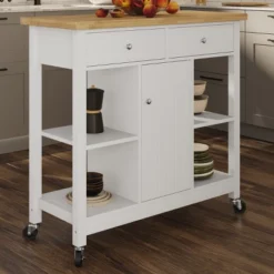 Kitchen Island With Drawers – Rolling Cart With Locking Casters – Use As Coffee Bar, Microwave Stand, Or Shelves For Storage By Lavish Home (White)