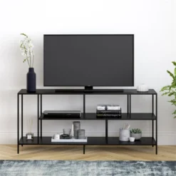 Three-Shelf TV Stand In Black - Henn&Hart -Furniture Series Store GUEST c948d745 d8ac 476f 9772 22ab1730f71c