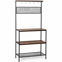 Costway 4-Tier Kitchen Bakers Rack Microwave Oven Stand Industrial W/Hooks & Mesh Panel -Furniture Series Store GUEST c9dbccb7 ed6f 430c ae2a fd97c70e3fc6