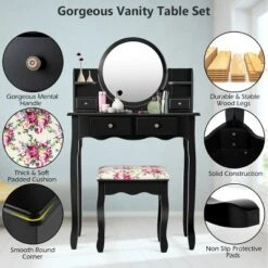 Tangkula Vanity Table Set W/Detachable Mirror & Stool Black/White 19 Tangkula Vanity Table Set W/Detachable Mirror & Stool Black/White -Furniture Series Store GUEST ca259dfa 710c 4d46 bcea 45d6b93d2e4e