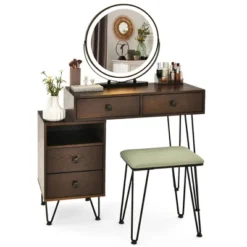 Costway Vanity Table Stool Set Dimmer LED Mirror Large Storage Cabinet Drawer Walnut BlackBrownWhite -Furniture Series Store GUEST cac71478 b83d 4a7d 9b3b f15773bb69de