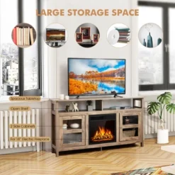 Costway 58'' Fireplace TV Stand W/18'' 1500W Electric Fireplace Up To 65'' Grey -Furniture Series Store GUEST caef01a5 09ab 4c04 b2ae 2efc155cc633