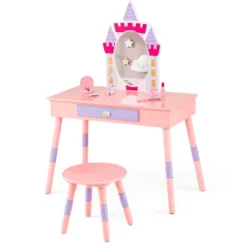 Costway Kids Vanity Set Princess Makeup Pretend Play Dressing Mirror Castle Girls Pink -Furniture Series Store GUEST cb98294b c0d6 4245 b584 0d3b8d98fa09