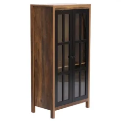 LuxenHome Natural Wood Glass Doors 47.25" H Accent Curio Storage Cabinet. -Furniture Series Store GUEST cc0c2161 bdac 49bf bf2a 35aa49a618b9