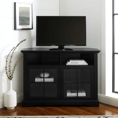 Tasi Traditional Windowpane Corner TV Stand For TVs Up To 50" - Saracina Home 3 Tasi Traditional Windowpane Corner TV Stand For TVs Up To 50" - Saracina Home - Image 3