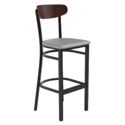 Emma And Oliver Industrial Barstool With Rolled Steel Frame And Solid Wood Seat - 500 Lbs. Static Weight Capacity -Furniture Series Store GUEST cc6efcab c658 427d 8d1b f4d33c11251c