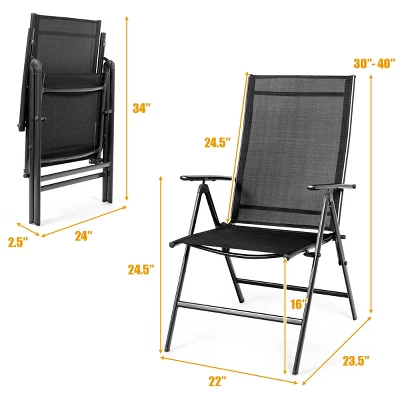 Costway 4PCS Patio Folding Dining Chair Recliner Adjustable Black 1 Costway 4PCS Patio Folding Dining Chair Recliner Adjustable Black